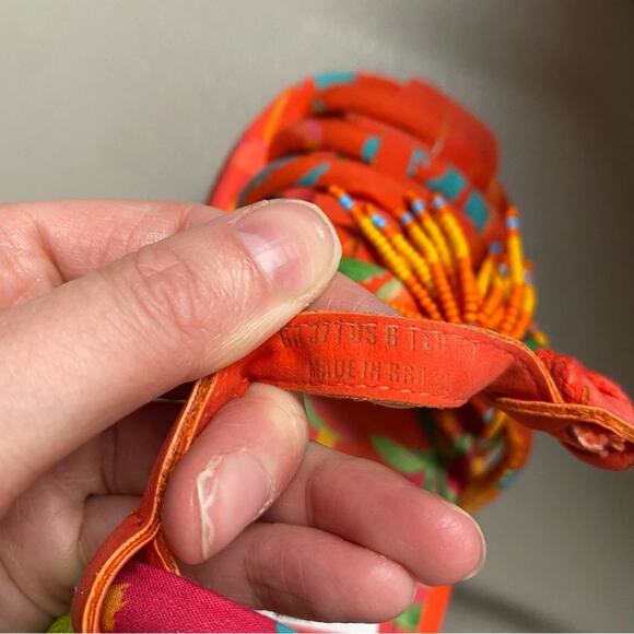 Farm Rio Sandal Flat Tropical Tube Strap Buckle Beaded Orange Size 7 NIB - Picture 6 of 9